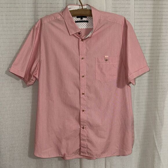 Ted Baker 6/XL Red Sayhi Micro Pin Stripe Short Sleeve Button Shirt - Picture 5 of 16